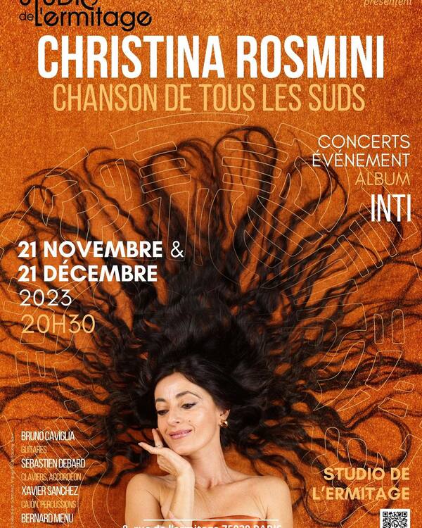 Christina Rosmini au Studio de l'Ermitage les 21/11 et 21/12/2023